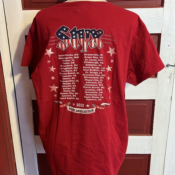STYX 2013 N American Concert Tour CITIES Rock Pop Red t shirt XL “I Love Styx” - Picture 3 of 7